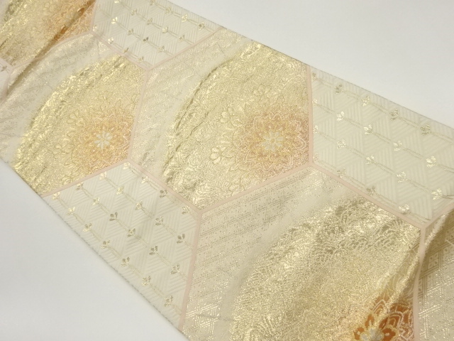 亀甲に華紋・松菱模様織出し袋帯